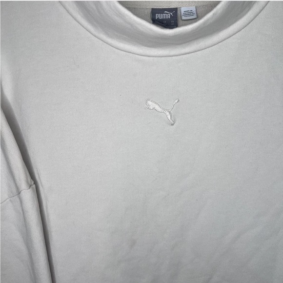 Puma Cream Embroidered Logo Sweatshirt 2X Oversized Cozy Pullover - Picture 5 of 7
